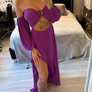 Bright Purple Ruffle Split Leg Maxi Dress